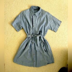Blue shirtdress with bow